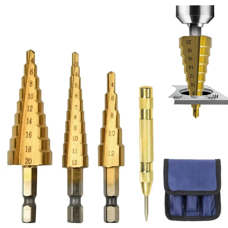 

3-12 мм 4-12 мм 4-20 мм HSS ступенчатое сверло с титановым покрытием, высокоскоростная сталь, металл, дерево, резак для отверстий, конусный инструмент для сверления