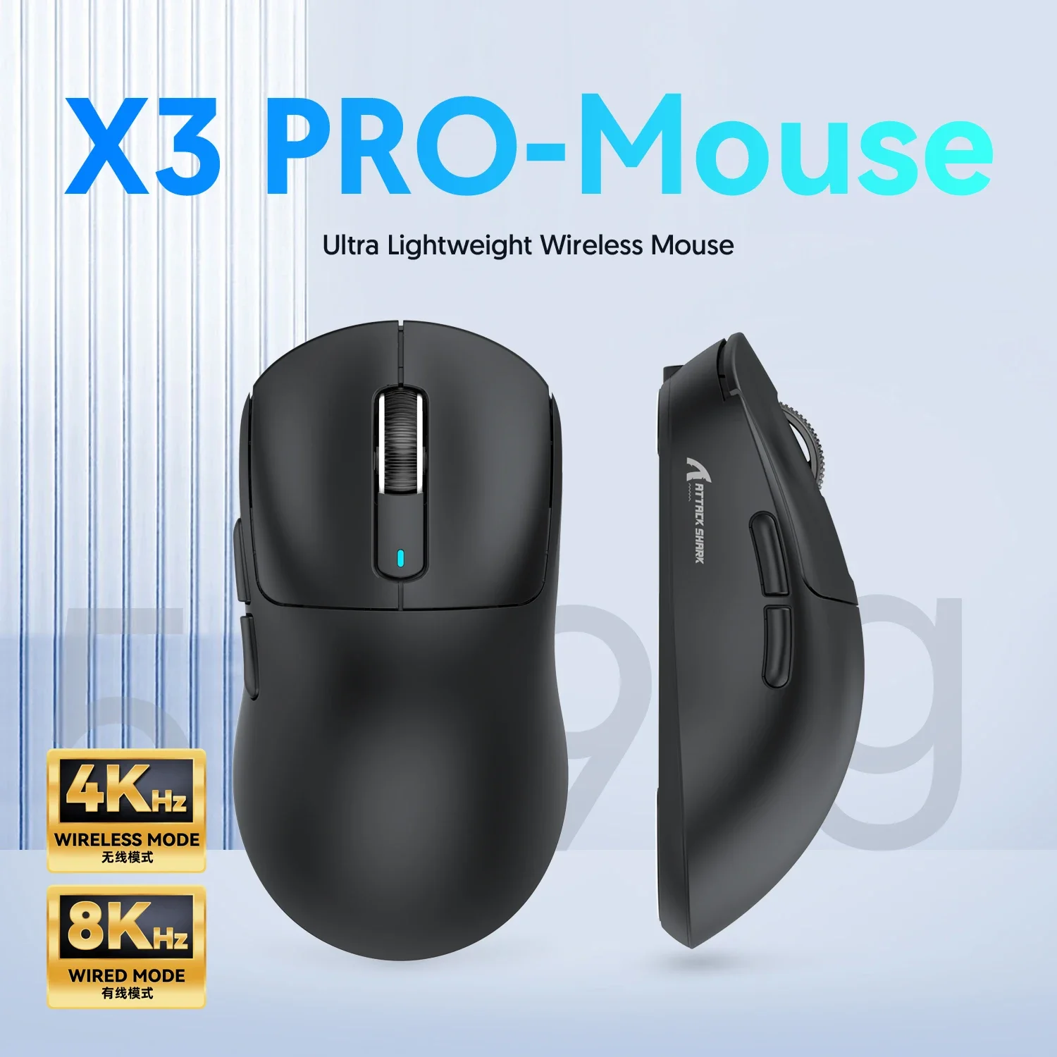 X3 Pro 4K/8K Hz Mouse Superlight BT/2.4G Wired Wireless Mouse PixArt PAW3395 Gaming Sensor 26000 DPI for Win/Xbox/PS/Mac