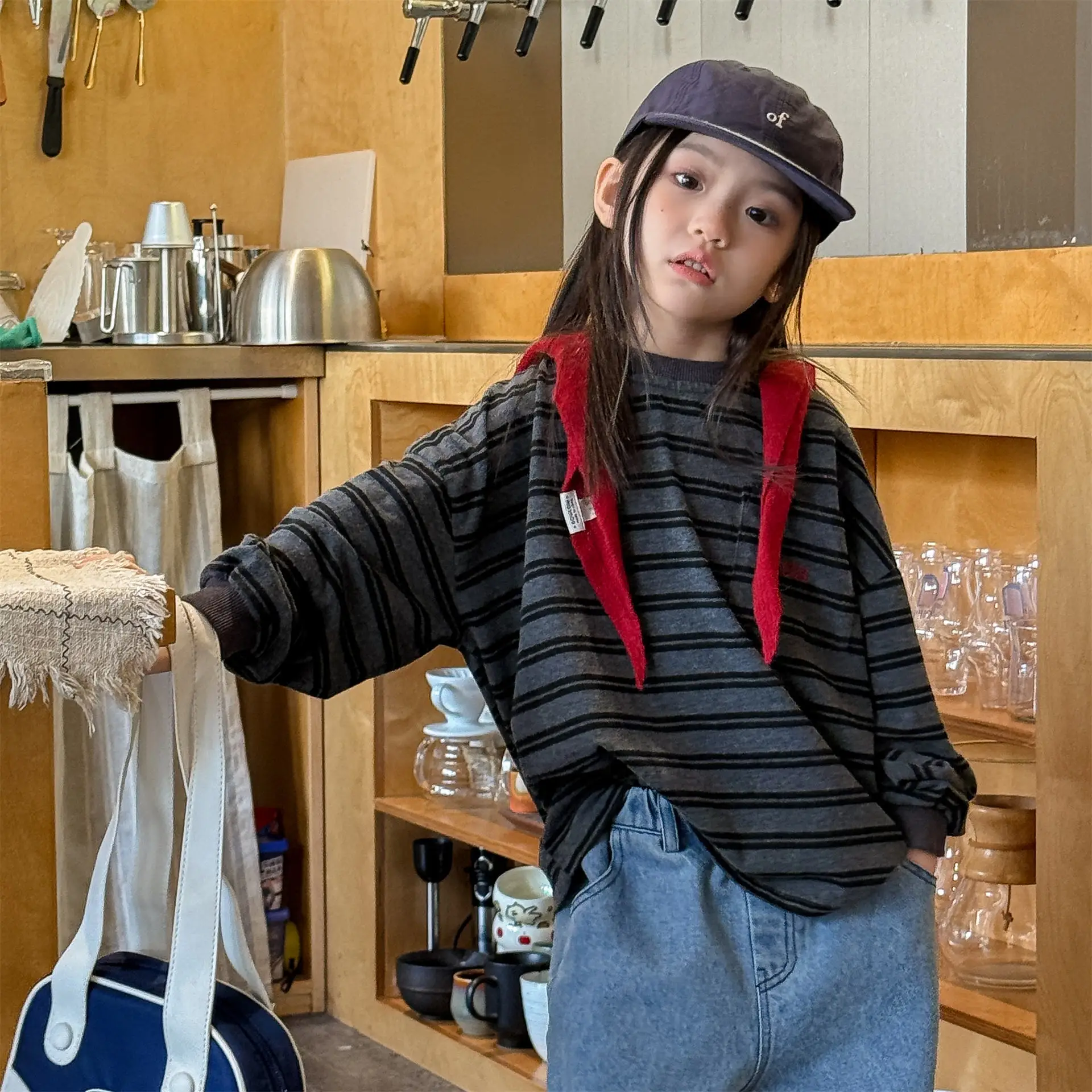 

2026 Spring New Children Sweatshirt Cotton Boys Striped Pullover Girls Long Sleeve Letter Casual Sweatshirt Kids Clothes