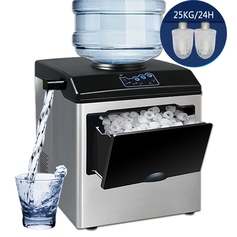 #Commercial Ice Machine 25KG Desktop Multifunctional Bucket of Water Automatic Ice Machine Bullet-shaped Round Ice Home Applianc