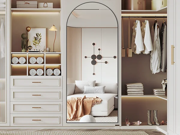 180 * 62cm Bogenförmiger Übergroßer Ganzkörperspiegel, Schlafzimmer-Standspiegel mit Ständer, Stehender Spiegel fürs Schlafzimmer – Detail 5
