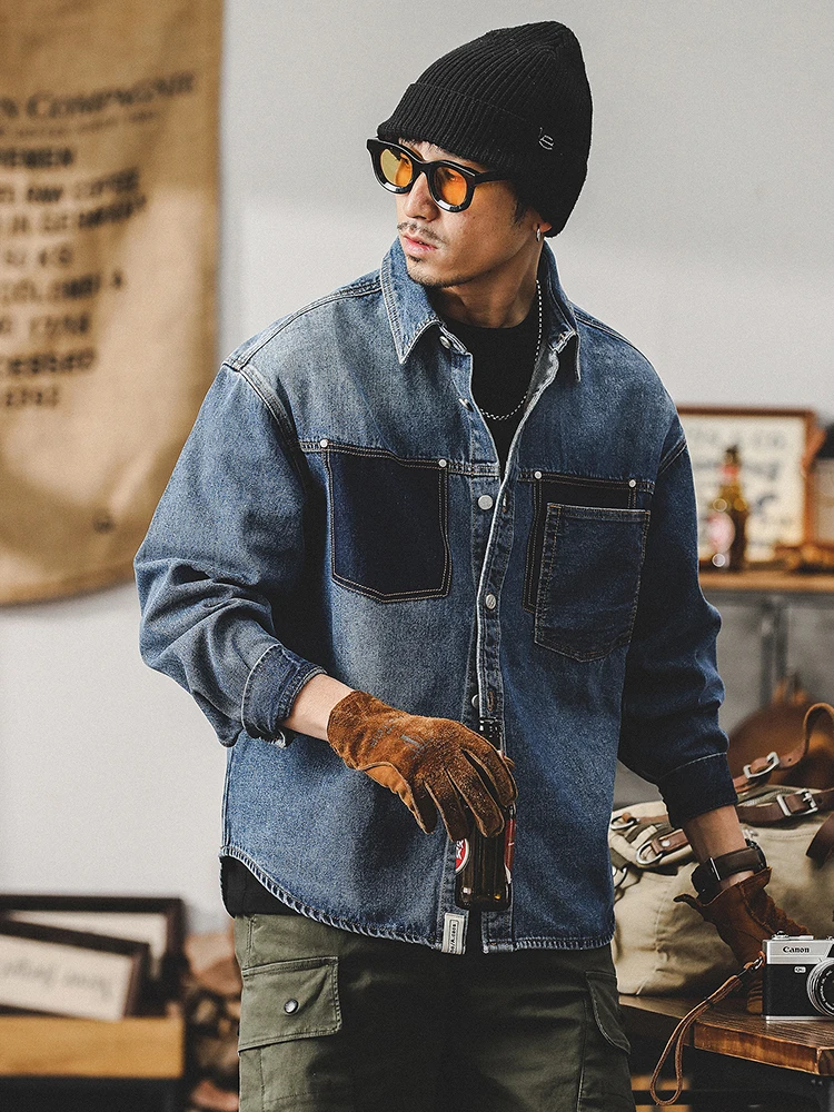 

American Retro Men's Denim Jaet Spring Autumn Long Sve Trendy Cool Workwear Jaet Breathable Cotton Polyester Blend