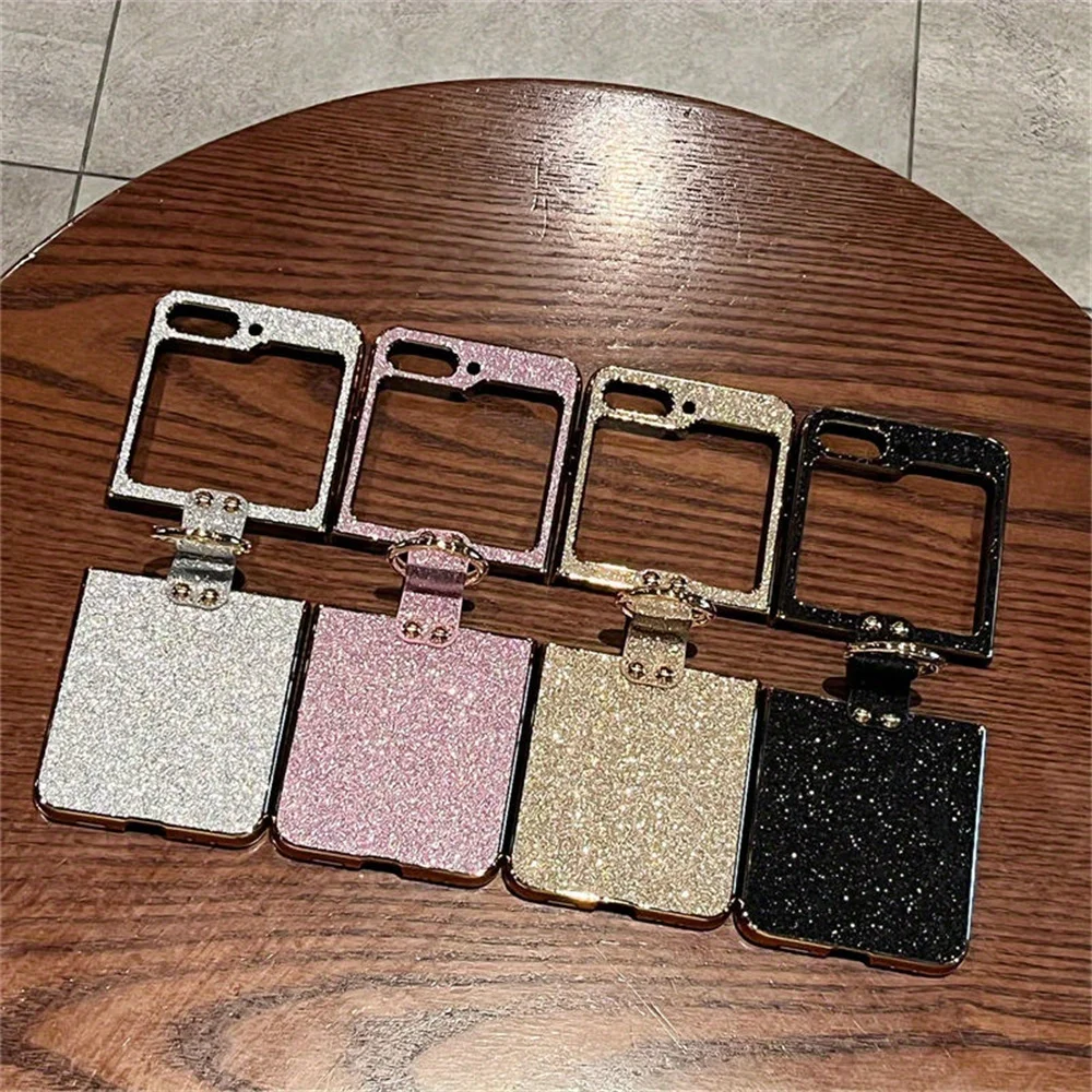 Etui na telefon z brokatowym uchwytem na pierścień do Samsung Galaxy Z Flip 7 fe 6 Flip6 5G Luksusowe, błyszczące, twarde plastikowe etui ochronne