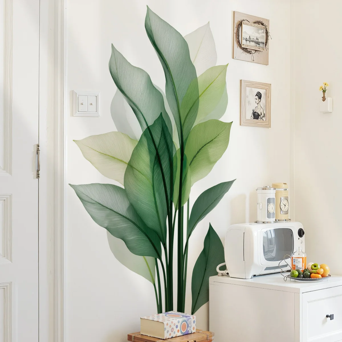 Black Background Plant Leaf Flower Self‑Adhesive Wall Sticker, Cover Wall Defects Background Home Wall Decor Decals