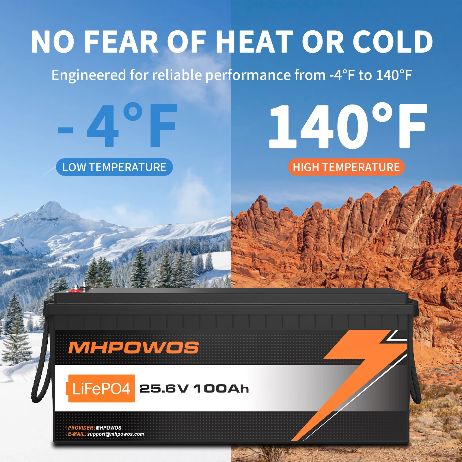 

MHPOWOS 100Ah 24V LiFePO4 Battery For RV, Marine, Solar, & Off Grid Battery - Internal BMS, High & Low Temperature Protection