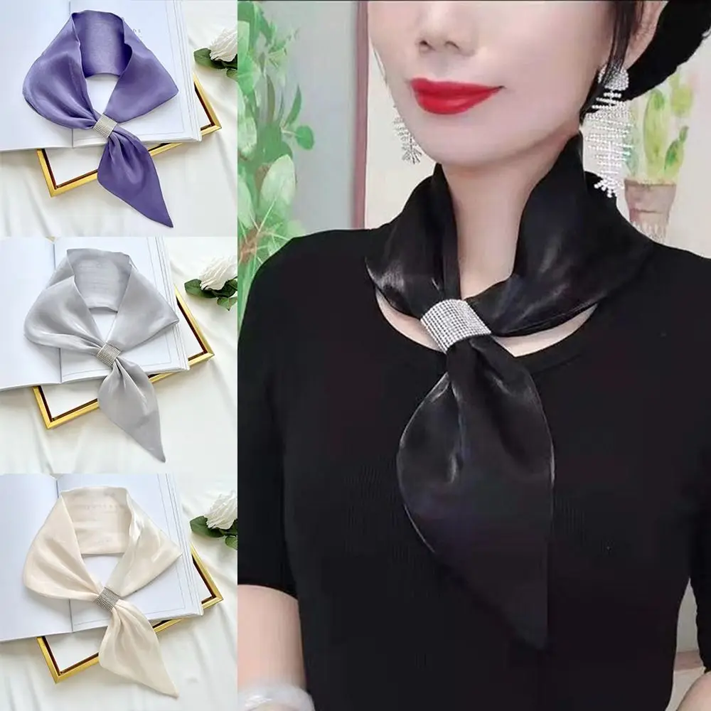 

Fashion Satin Wraps Neck Diamond Soft False Collar Simple Solid Color Cross Scarves