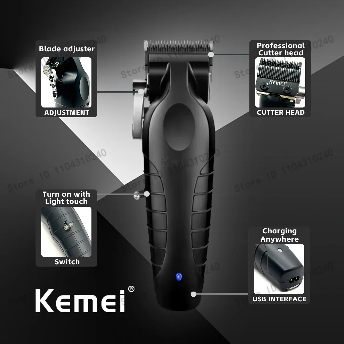 Kemai KM-2296 KM-2299 Professioneller Haarschneider für Ölkopfschnitzerei, verstellbarer Haarschneider mit Ladestation, ideal für Salons – Detail 1