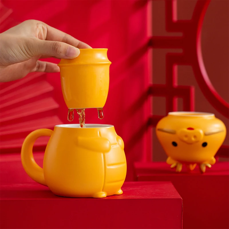 Creative Ceramic Dragon Year Tea Cup Cute Zodiac Water Cup Practical Festival Special Offer Court Style Cartoon Design