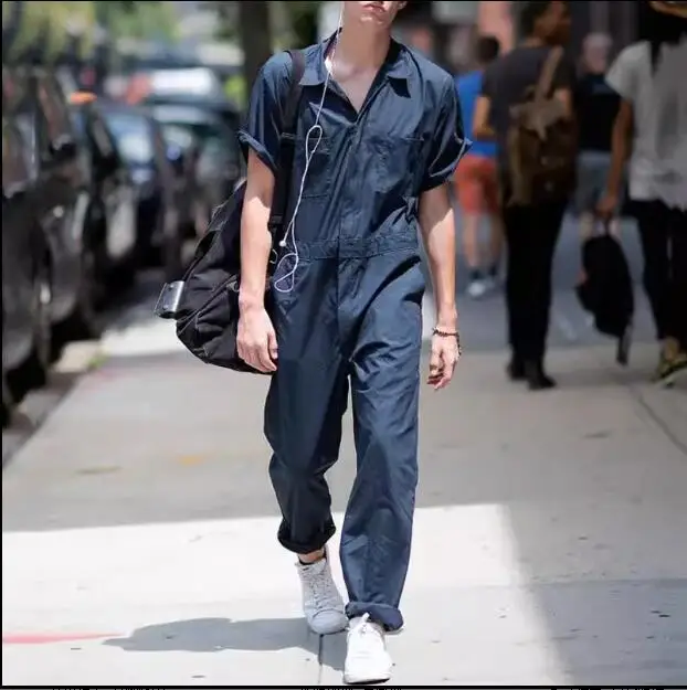 

Spring and Autumn 2023 New cargo pants Men's straight tube loose thin casual trousers lapel European and American jumpsuits