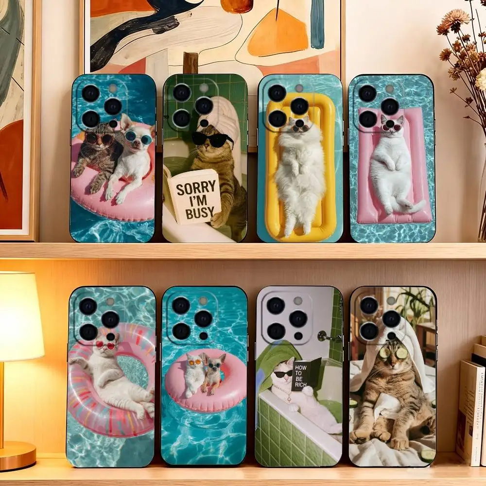 

Funny Cat Daily Life Phone Case For iPhone 17,16,15,14,13,12,11 Plus,Pro Max,XS,Soft Silicone Black Cover