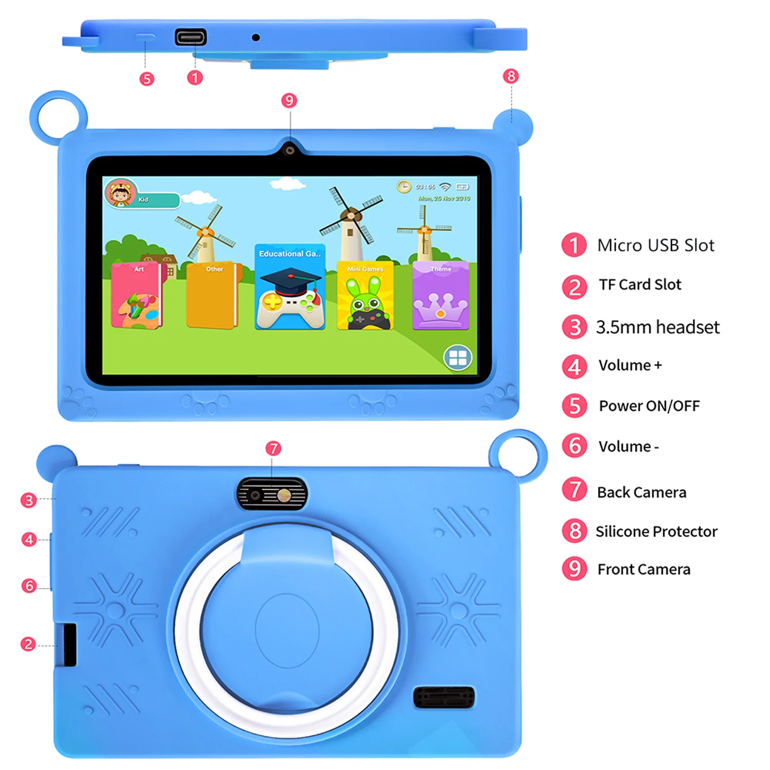 New 7 Inch 5G WiFi Android Learning Education Tablets Quad Core 4GB RAM 64GB ROM Dual Cameras Bluetooth Children\'s Gifts Tablet