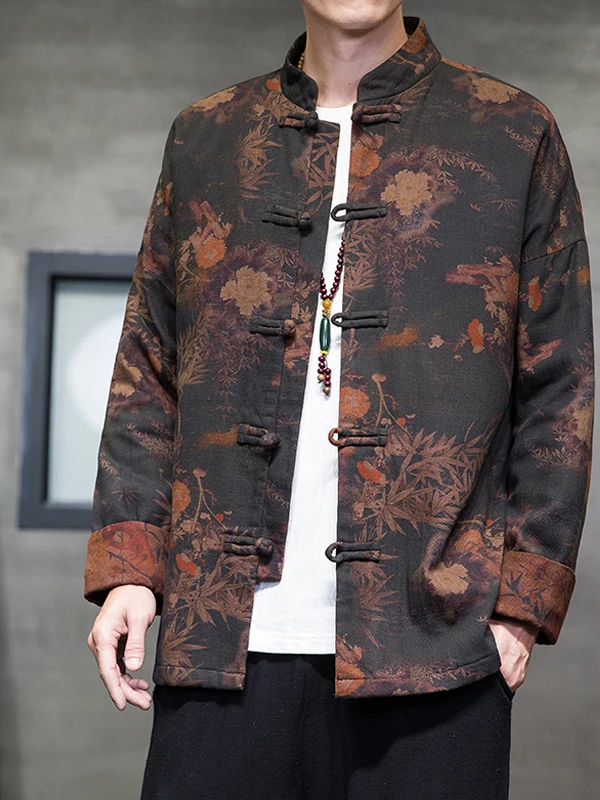 

Новая мужская повседневная куртка из хлопка и льна в китайском стиле 2025 года с пуговицами, свободного кроя, с длинными рукавами, износостойкая