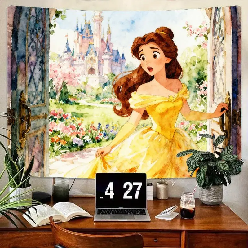 

Гобелен Disney Princess Belle, 1 шт. Красота и чудовище Замок Сад Акварельные настенные рисунки. Желтое платье, сказочный декор комнаты, подарок.