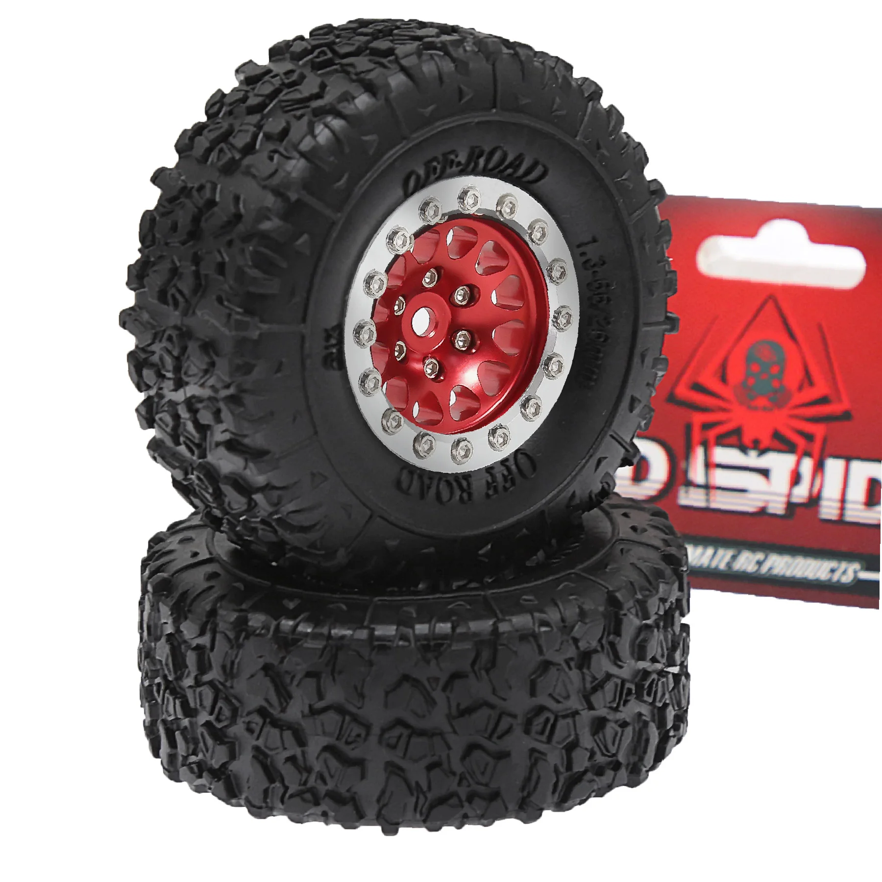 RED SPIDER 4Pcs 1.3" RC Rubber Tires & Alloy Wheels, Off‑Road Replacement Kit 66mm for 1/18 Micro RC Rock Crawler Car