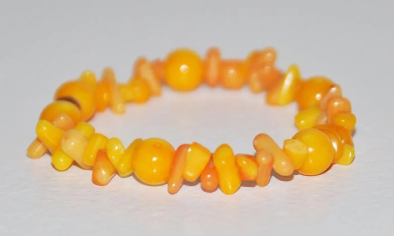 Child's Coral Elastic Bracelet, Increases Imagination Visualization Calming Happiness, Brings Emotional Balance Protection