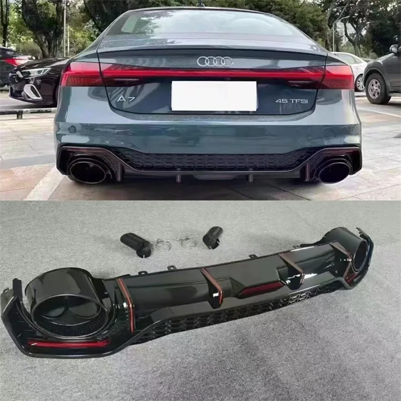 

For Audi A7 S7 Sports Version 2019-2024 Real Carbon Fiber Rear Bumper Lip Diffuser Exhaust Splitter Spoiler Accessories Body Kit