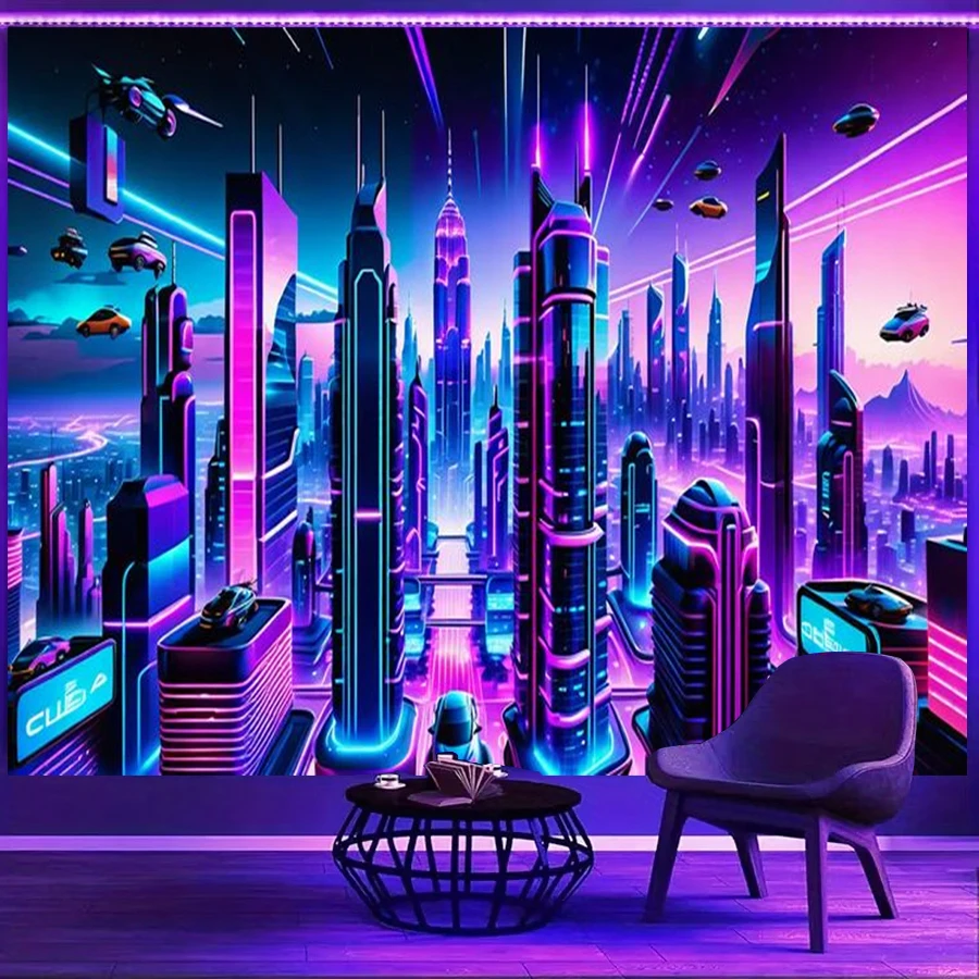 1PC Cyberpunk Future City Art Print Backdrop Banner, Bedroom Living Room Photo Background, Polyester, Home Decor, Wall Art