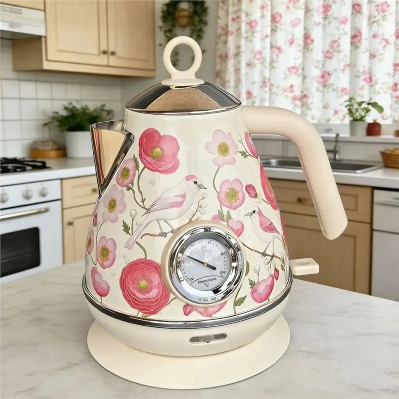 【A66I】EU Plug Retro 1.7L Electric Kettle With Temperature Display, Auto Power Off Boiling Water Function, Teapot Kitchen Tool