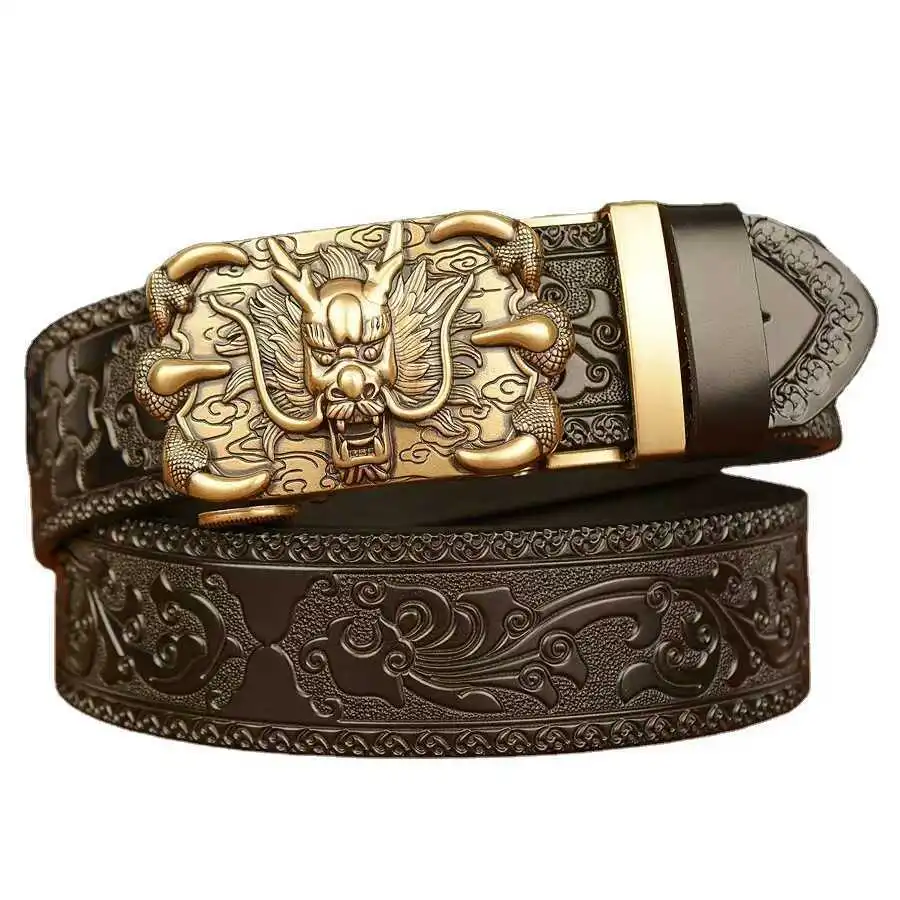2025 New! High - End Men's Automatic Belt. Embossed Cowhide Leather, Domineering Claw - Dragon Buckle, Exquisite Craftsmanship