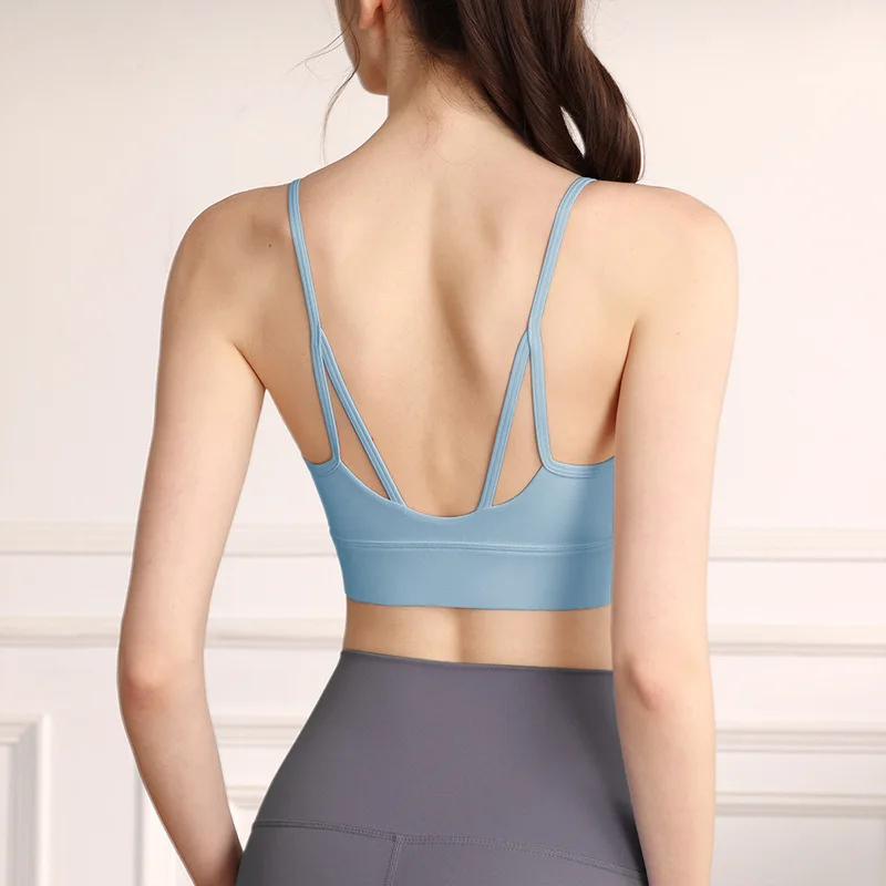 

One-Piece Backless Sports Bra Women Slimming Outerwear Fitness Yoga Bra High Elasticity Shaping Thin Strap Summer