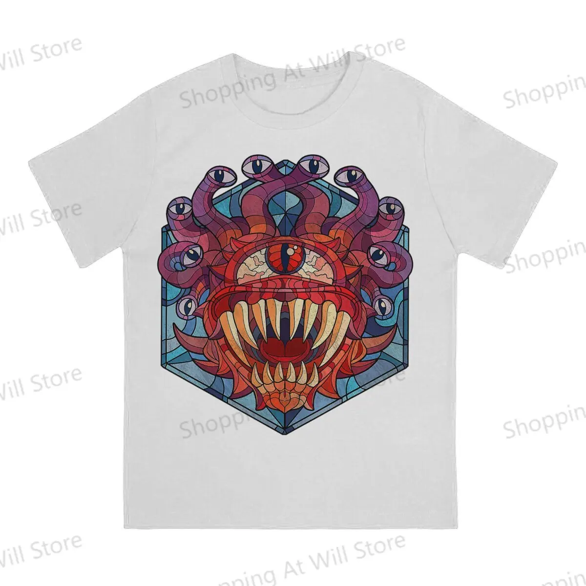 Tops 100% Cotton Leisure Sports  Beholder Stained Glass Men's and women's T-shirts DND Game Short sleeved fun print