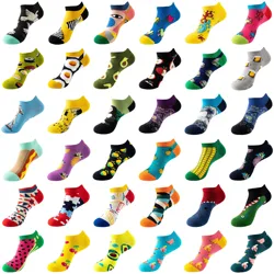 1Pair Cotton Fashion Funny Unisex Men Short Happy Socks Street Skateboard Oil PaintingHarajuku Boys Couple Male Ankle Sox Summer