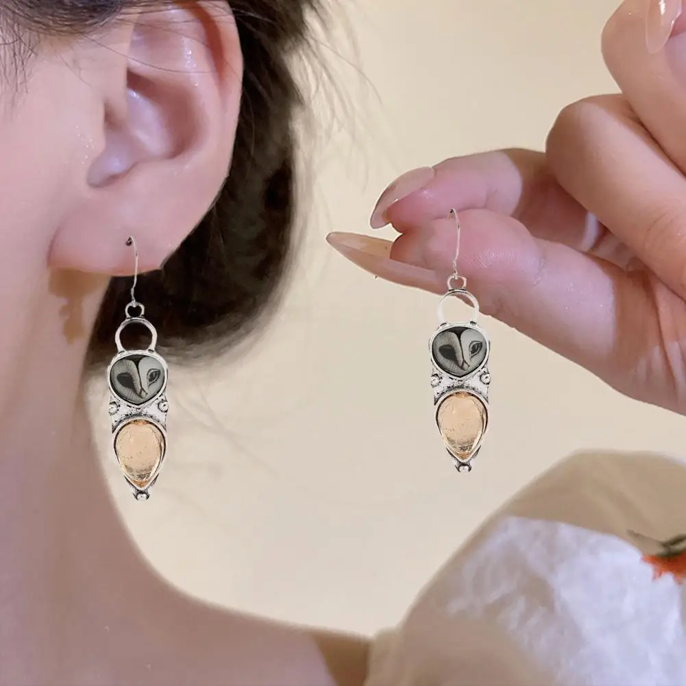 

Hanging Earrings Bohemian Owl Shape Hook Earrings for Women Retro Ethnic Style Dangling Earrings for Dating Prom Unique Owl