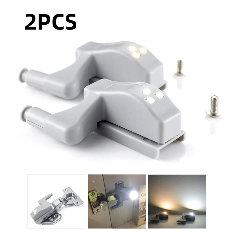 

2pcs Universal LED Cabinet Light Hinge Sensor Light Cupboard Inner Hinges Lamp Kitchen Bedroom Wardrobe Night Light White Warm