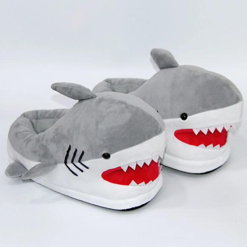 Cute Quirky Jaws Plush Slippers Cartoon Shark Cotton Slippers Boys and Girls Winter Indoor Warm Couple Home Cotton Shoes Gift