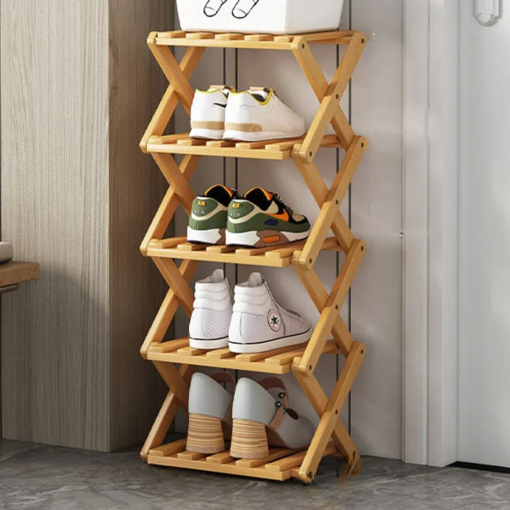 Bamboo Shoe Rack Multi Layer Simplicity Telescopic Shoe Rack No Installation Required Foldable Not Occupying Space Storage Rack