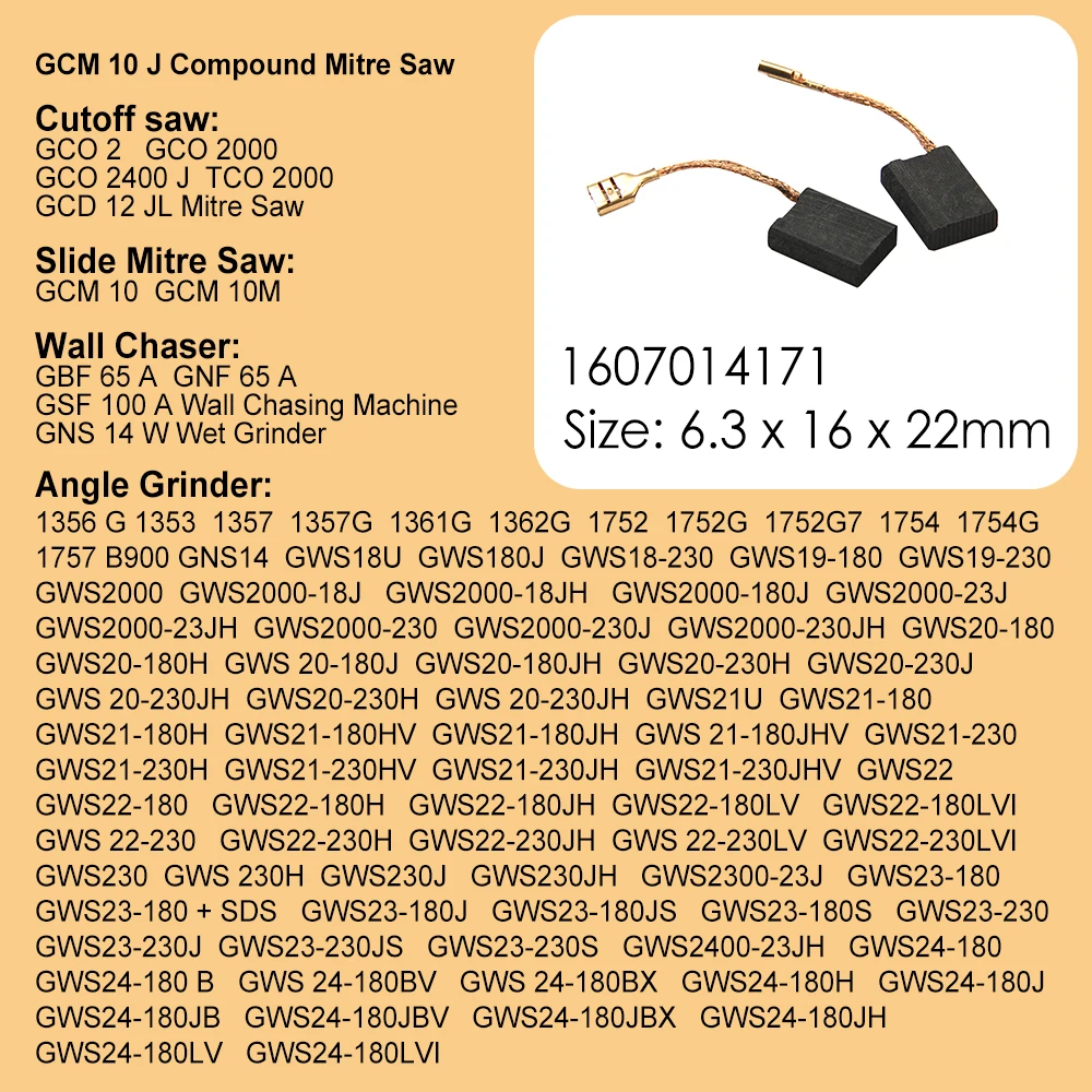 Imagem -02 - Carbono Brushes 6.3x16x22 mm 1607014171 Replacements para Bosch Angle Grinder Motor Gws 18230gws 19-230gws 20-230 h Pares de