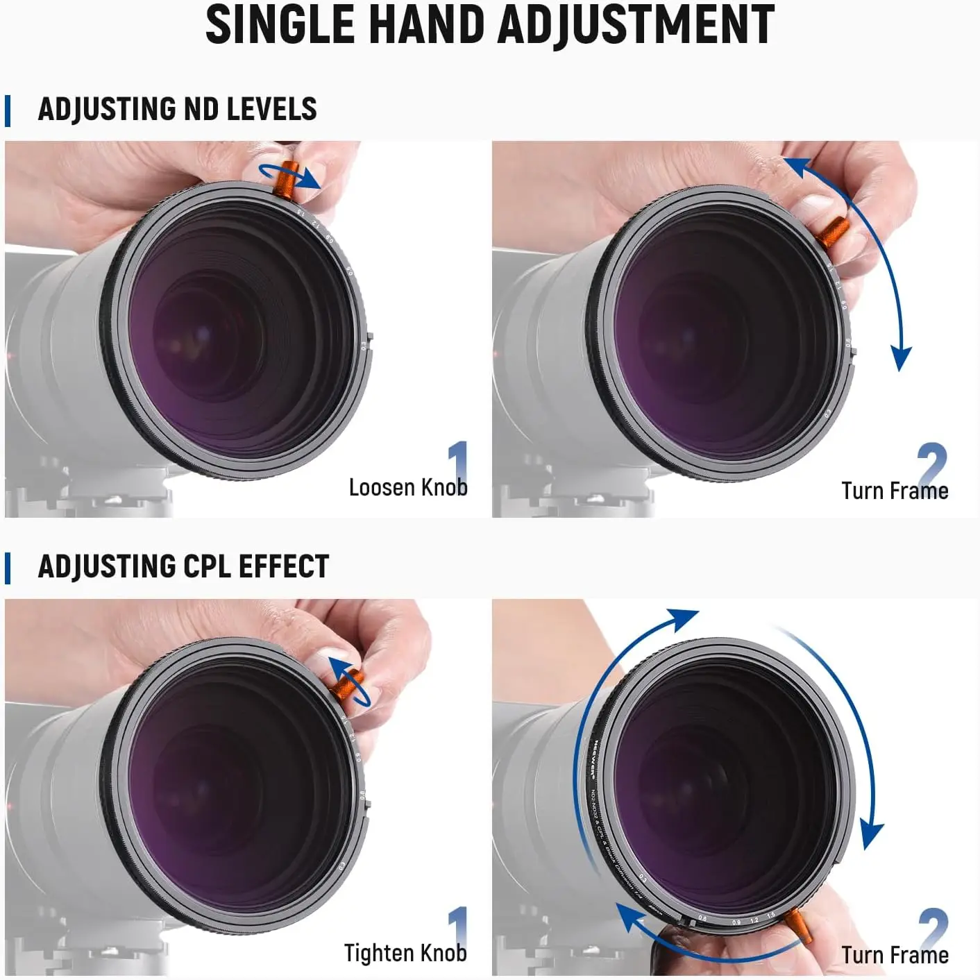 NEEWER 3-in-1 variabler ND-Filter + CPL + schwarze Diffusion 1/4, ND2-32, Kameraobjektiv, zirkular polarisierendes HD-Glas mit neutraler Dichte – Detail 4