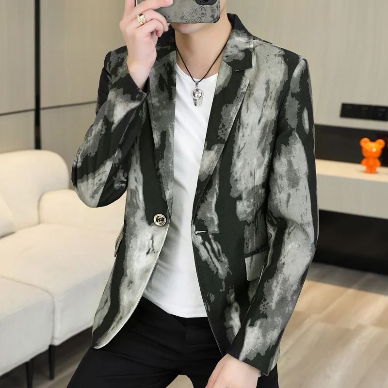 

High Quali Men's Casual Faionable Suit Jaet Spring Autumn Stand Fit Urban Sle Youth Versatile High Faion Outerwear