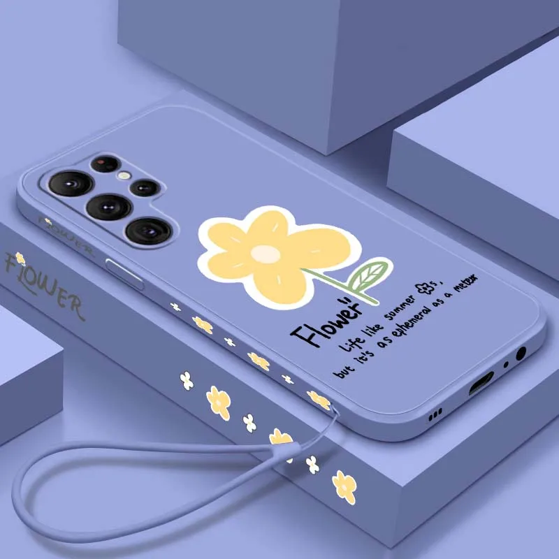 

Lucky Flower Cartoon Art For Samsung Galaxy S25 S24 S23 S22 S21 S20 Ultra Plus FE 5G Liquid Left Rope Cover Phone Case