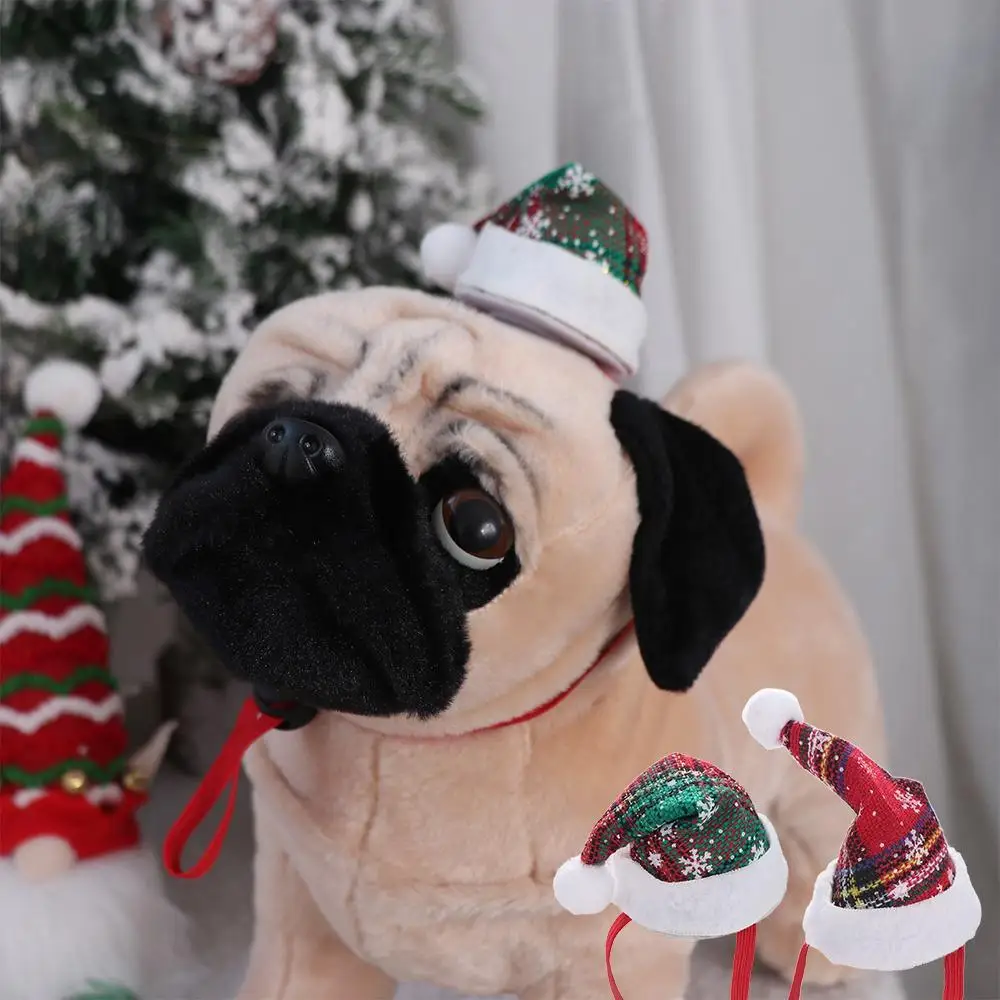 

Decorative Christmas Pet Hat Adjustable Red/Green Xmas Cat Santa Hat with Drawstring Cloth Puppy Christmas Hat Christmas