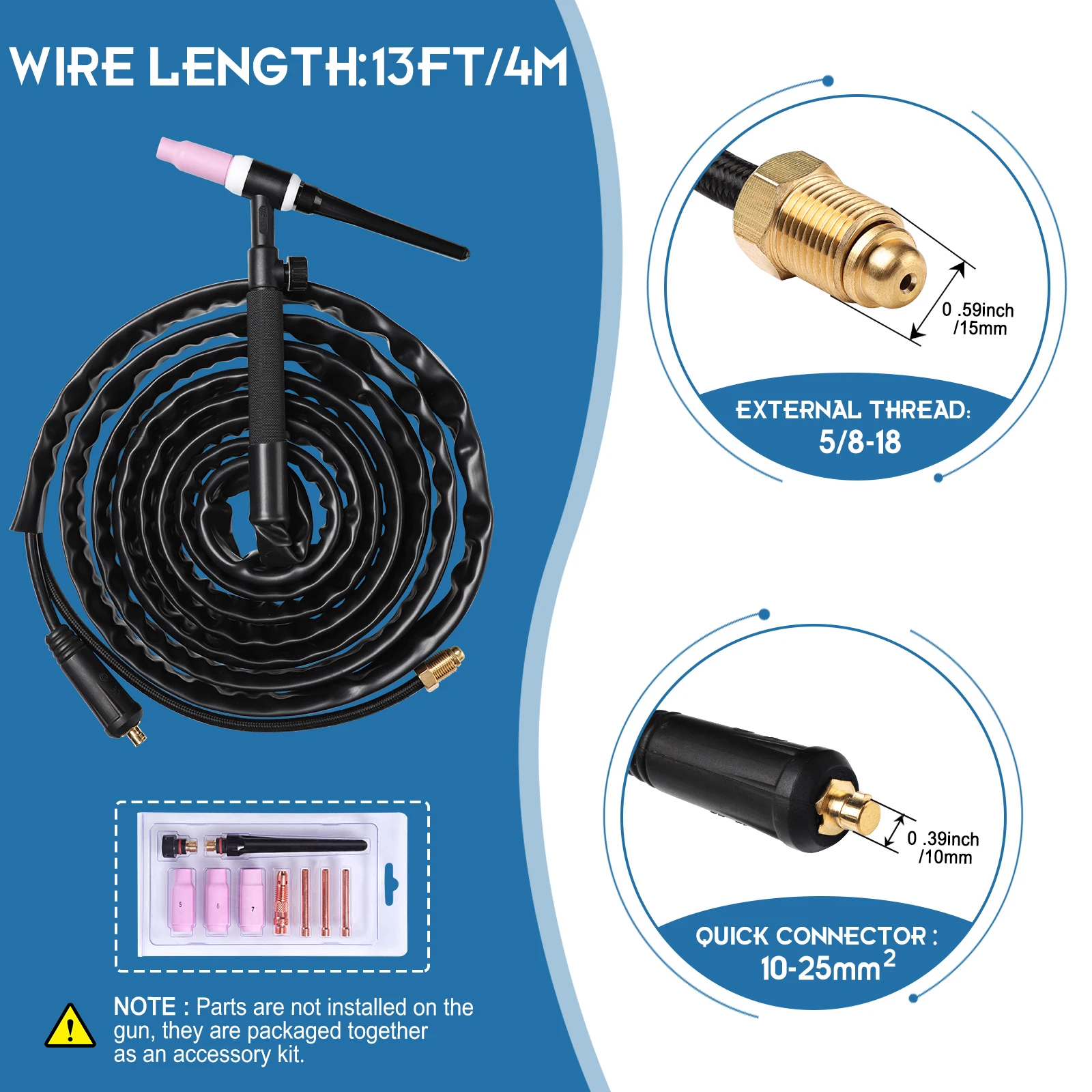 TIG Welding Torch TIG17V Air-Cooled 150A With 4m Cable Quick Connector DKJ 10-25mm² WP17V Lift TIG Torch Welder Gun