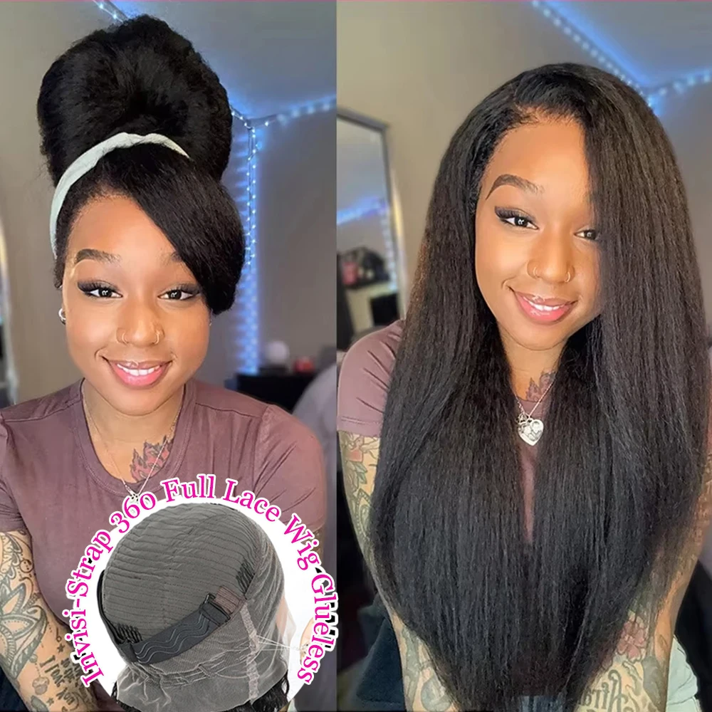 

Yaki Straight 360 HD Lace Front Human Hair Wigs Kinky Straight Lace Frontal Wig 100% Human Hair Edges Curly Human Hair Wigs