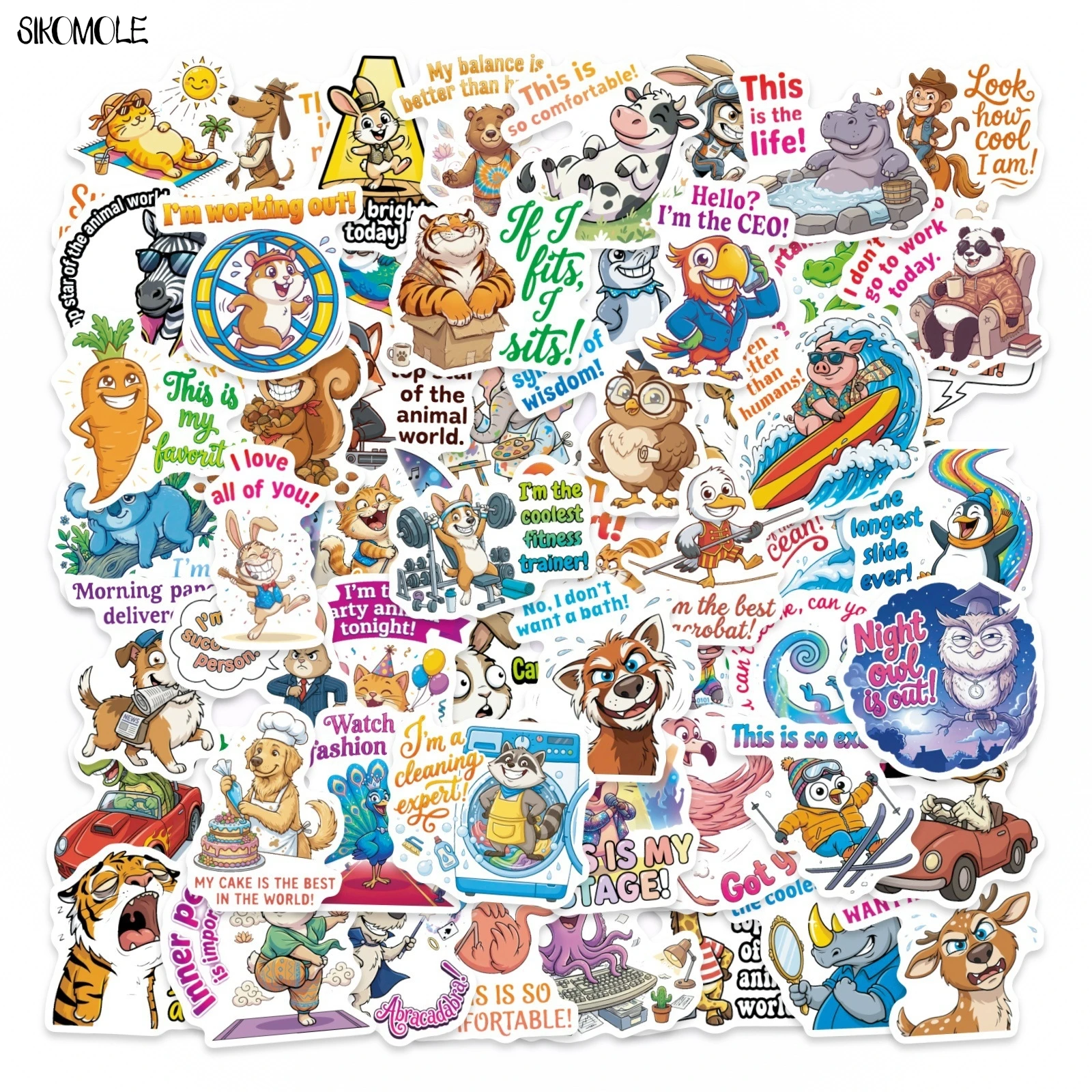 

10/30/56PCS Cartoon Spoof Animal Stickers Kawaii Funny DIY Kids Toys Decoration Guitar Luggage Suitcase Decal Graffiti Sticker
