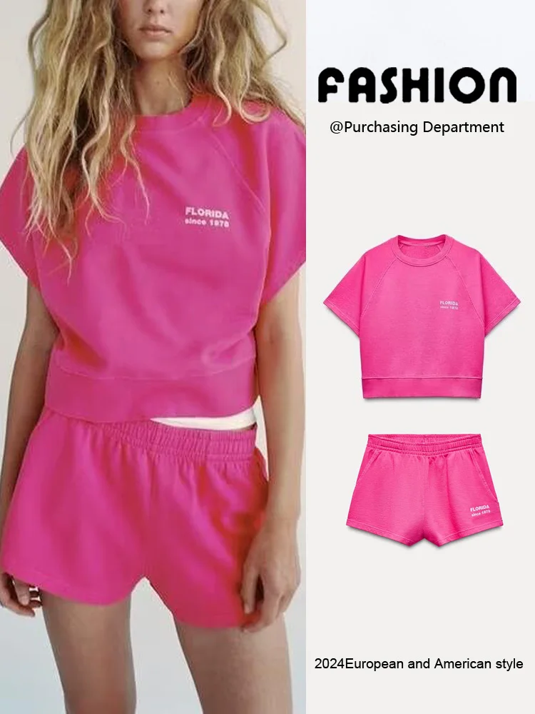 New Summer Women's Fce Sweatirt Elastic Waist orts Set ZA2024 Comfortable Breathable Faionable Ladies' Outfit