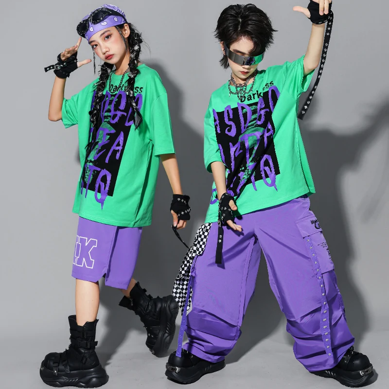 Camiseta K-pop para niños, chaleco, pantalones Cargo, pantalones cortos de Hip Hop para niñas, disfraz, ropa de calle para niños, conjuntos de ropa de baile callejero de Jazz para niños