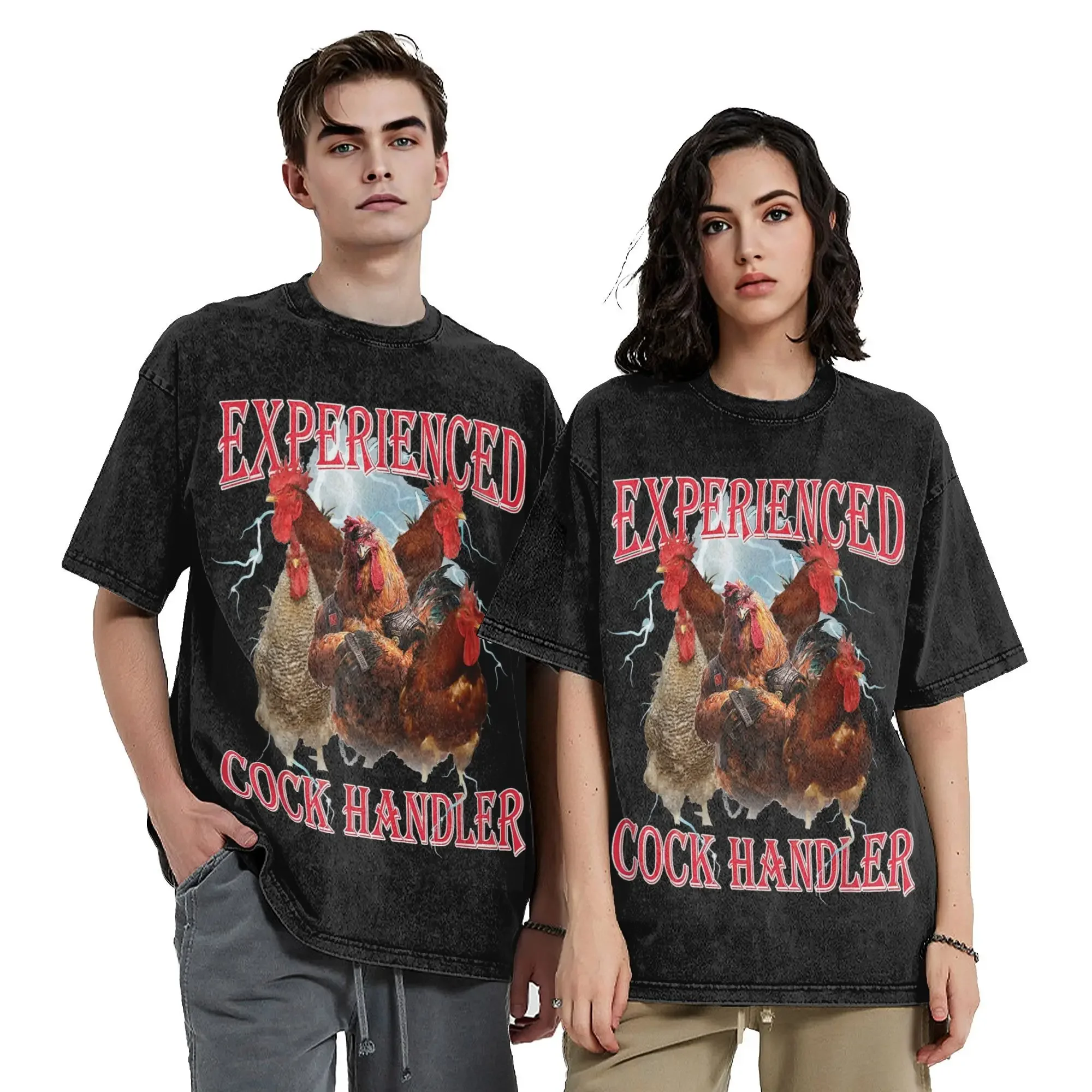 Oversize Funny Experienced Cock Handler Meme Apparel T Shirt for Men Women Adult Humor Washed Cotton Tee Shirts Clothes