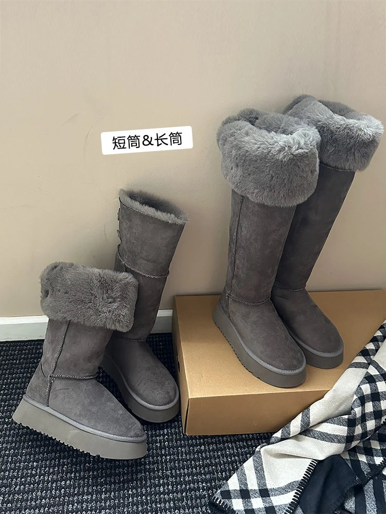 

Зимние очень теплые длинные зимние ботинки на толстой подошве с плюшевой подкладкой, женская модная универсальная теплая хлопковая обувь до середины икры с пряжкой