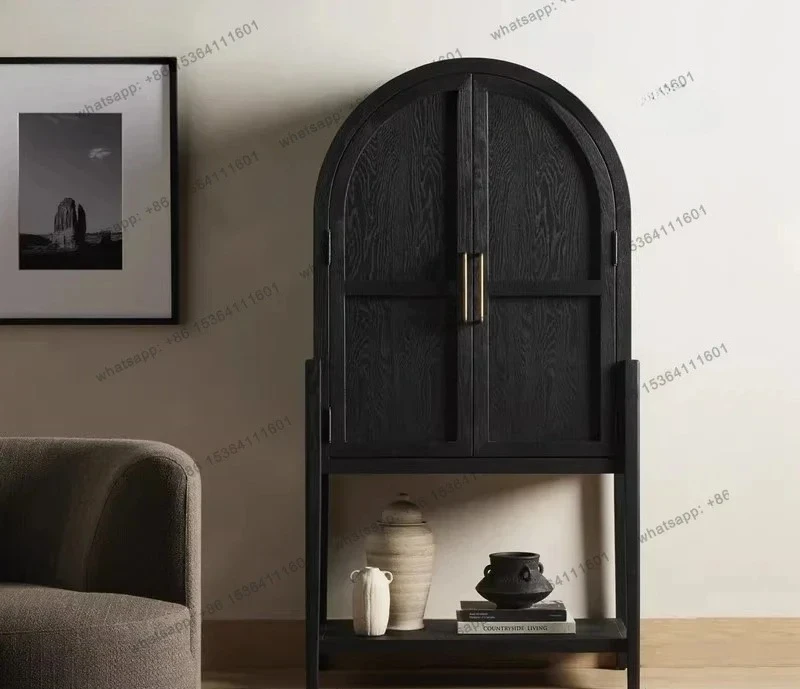 

American light luxury solid wood dining side cabinet living room multi-functional wine cabinet arched storage cabinet