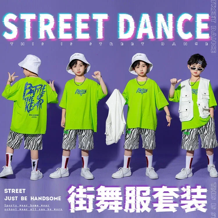 

Children's street dance set for boys, summer loose short sleeved vest, children's hip-hop fashion suit, hip-hop, handsome perfor
