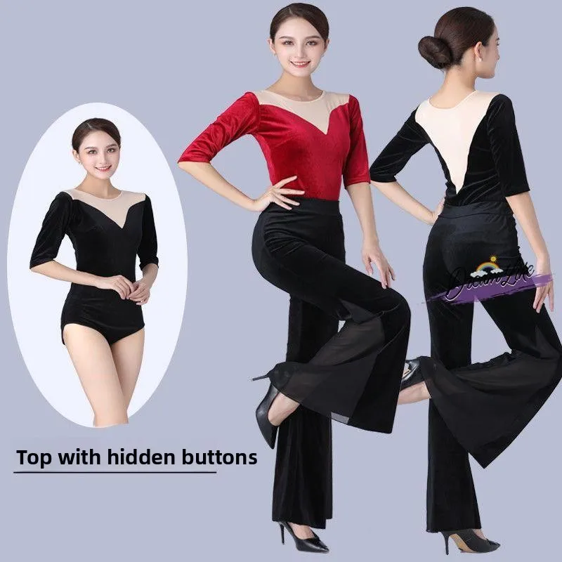 

Gold Velvet One-Piece Modern Dance Practice Suit Women's Autumn Winter New Sle with Hidden Button Adult Body Conditioning C...