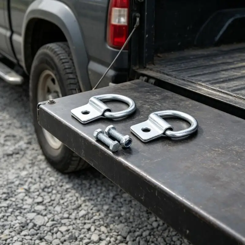 D-Shaped Cargo Tie Down Rings with Folded Mounting Brackets and Threaded Bolts for Truck, Trailer, and Vehicle Use X37F