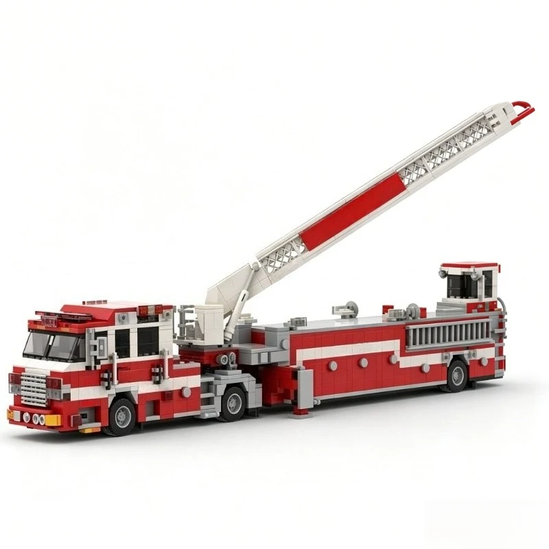 1687PCS MOC 2015 Pierce Velocity Tiller Fire Truck Fairfax County Fire & Rescue Vehicle Model Custom Building Blocks DIY Set Toy