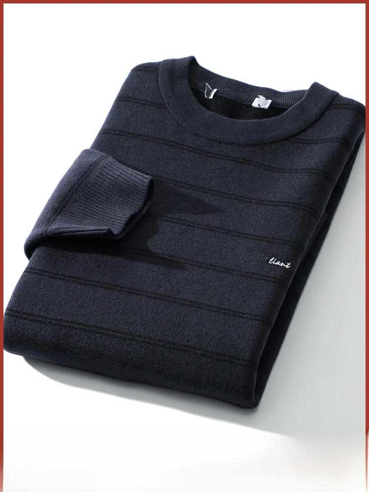 

Мужской повседневный круглый вязаный свитер Fce на подкладке, зимний теплый полосатый свитер из полиэстера и волокна, удобный крой Long Sve