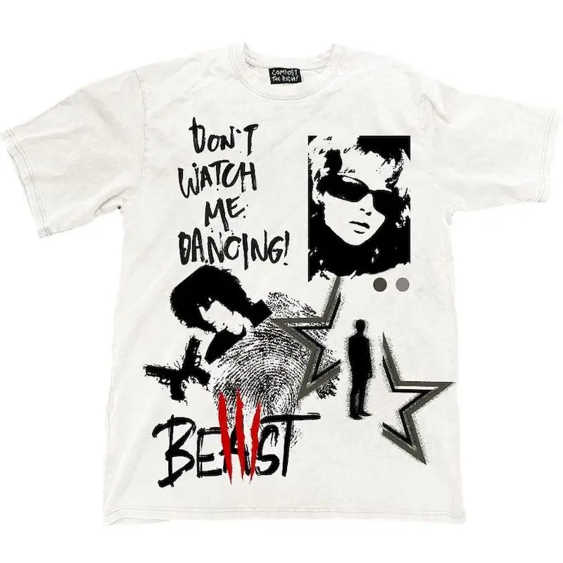 Short Sleeve T-shirts for Women and Men European American Trendy Vertical Graffiti Spray Painting Unisex Short Sleeved T Shirt