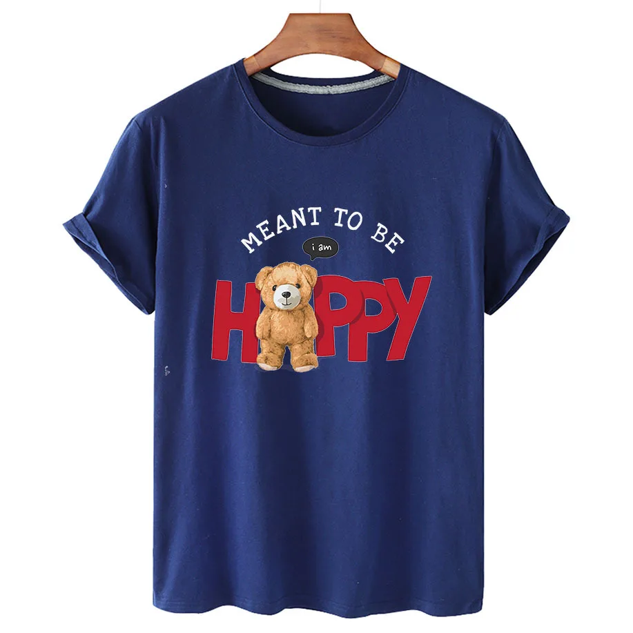 100% Cotton Happy Bear Short Sleeve T-shirt Women's 2022 Summer Women's Casual T-shirt Short-sleeve T-shirt Men's T-shirt S-4XL